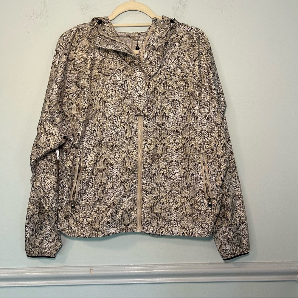 NWT Varley Brown Snakeskin Terrace Hooded Full Zip Running Jacket Size Large